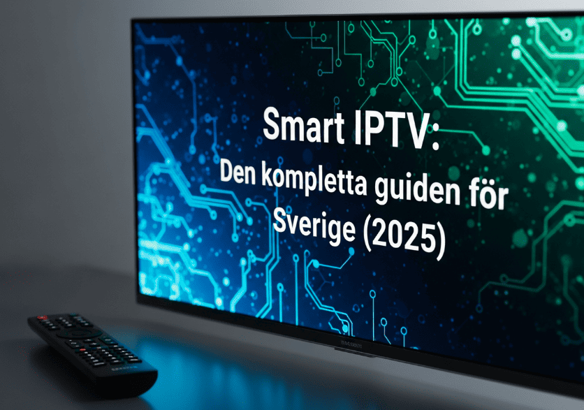 En TV-skärm som visar Smart IPTV-appens gränssnitt med en kanallista.